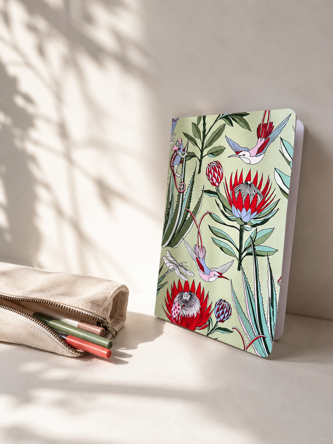 A5 doodle notebook with Avo green illustrated cover – blank pages by Mopti Living