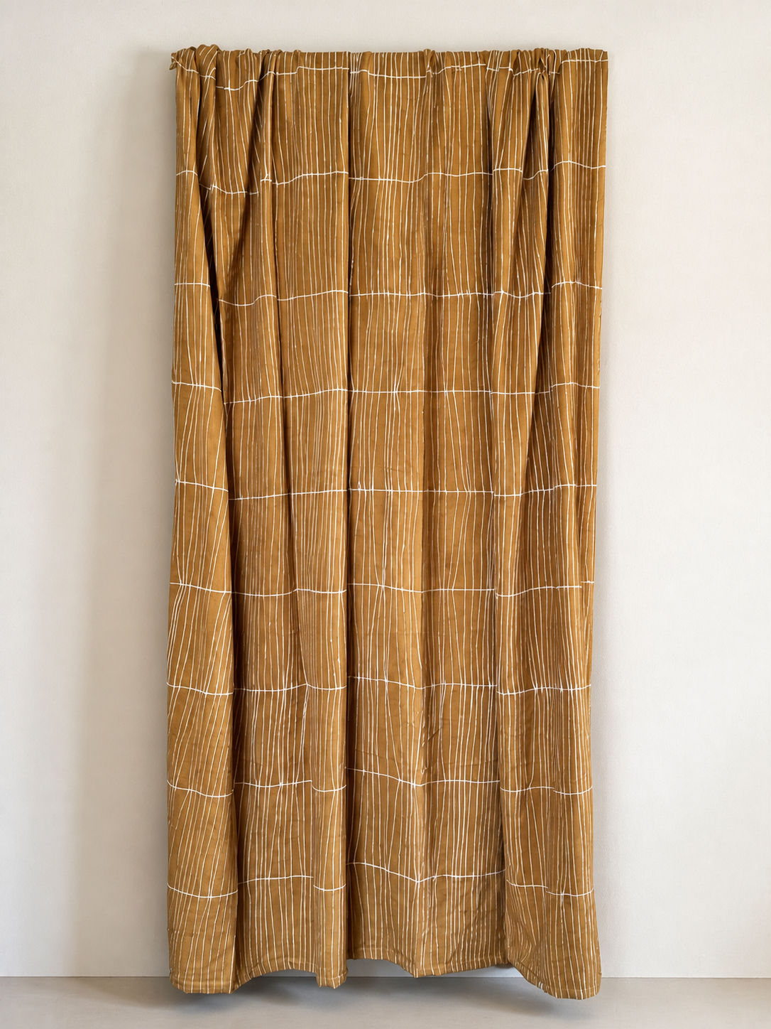 Handmade bogolanfini, yellow pinstripe mudcloth, authentic African textile, Mali