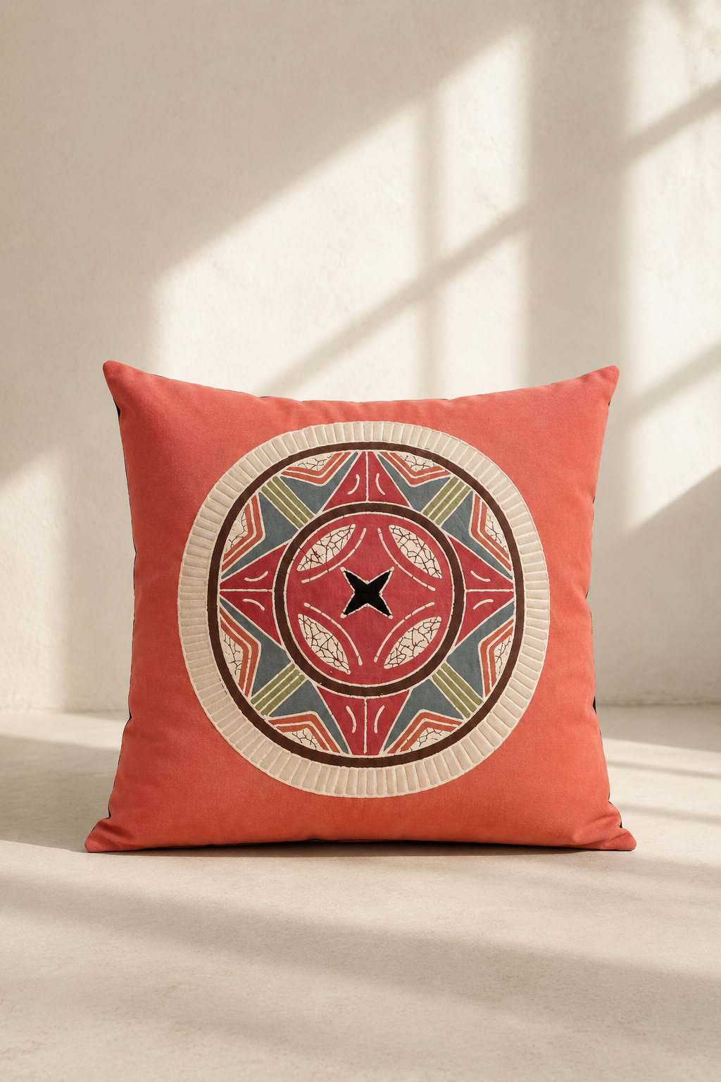 Batiki cushion cover with African sun geometric motif, wax-resist dyed cotton — Mopti Living
Arches: