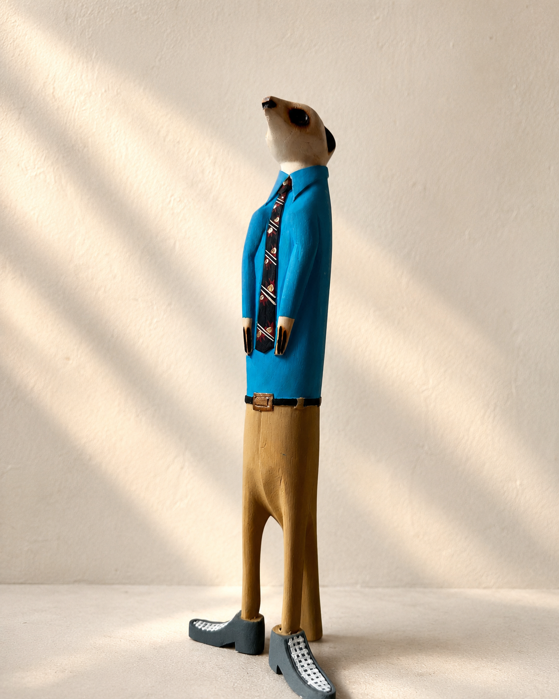 Hand-painted wooden meerkat figurine in blue and natural tones — Mopti Living