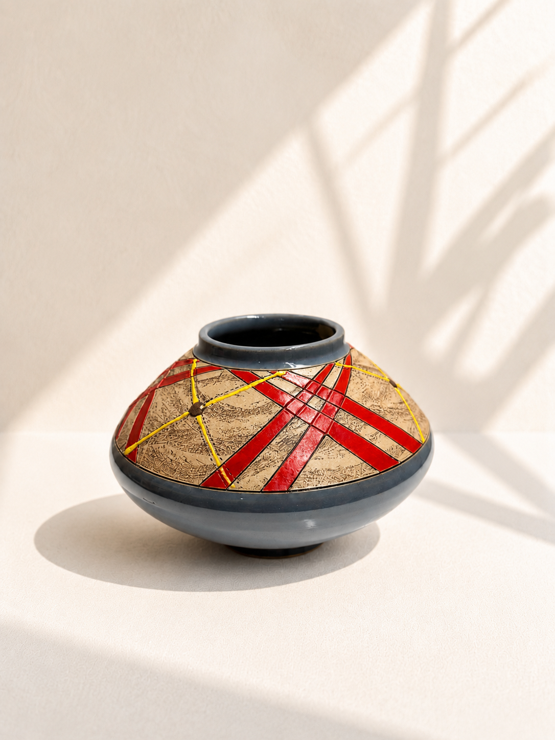 Sipho hand-painted ceramic vessel in blue – Mopti Living
