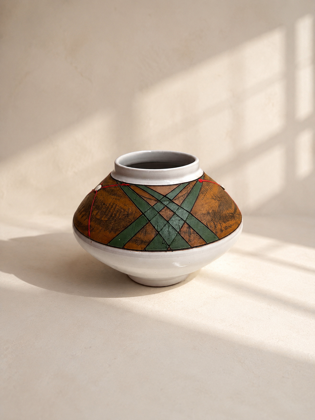 Sipho hand-painted ceramic vessel in green – Mopti Living