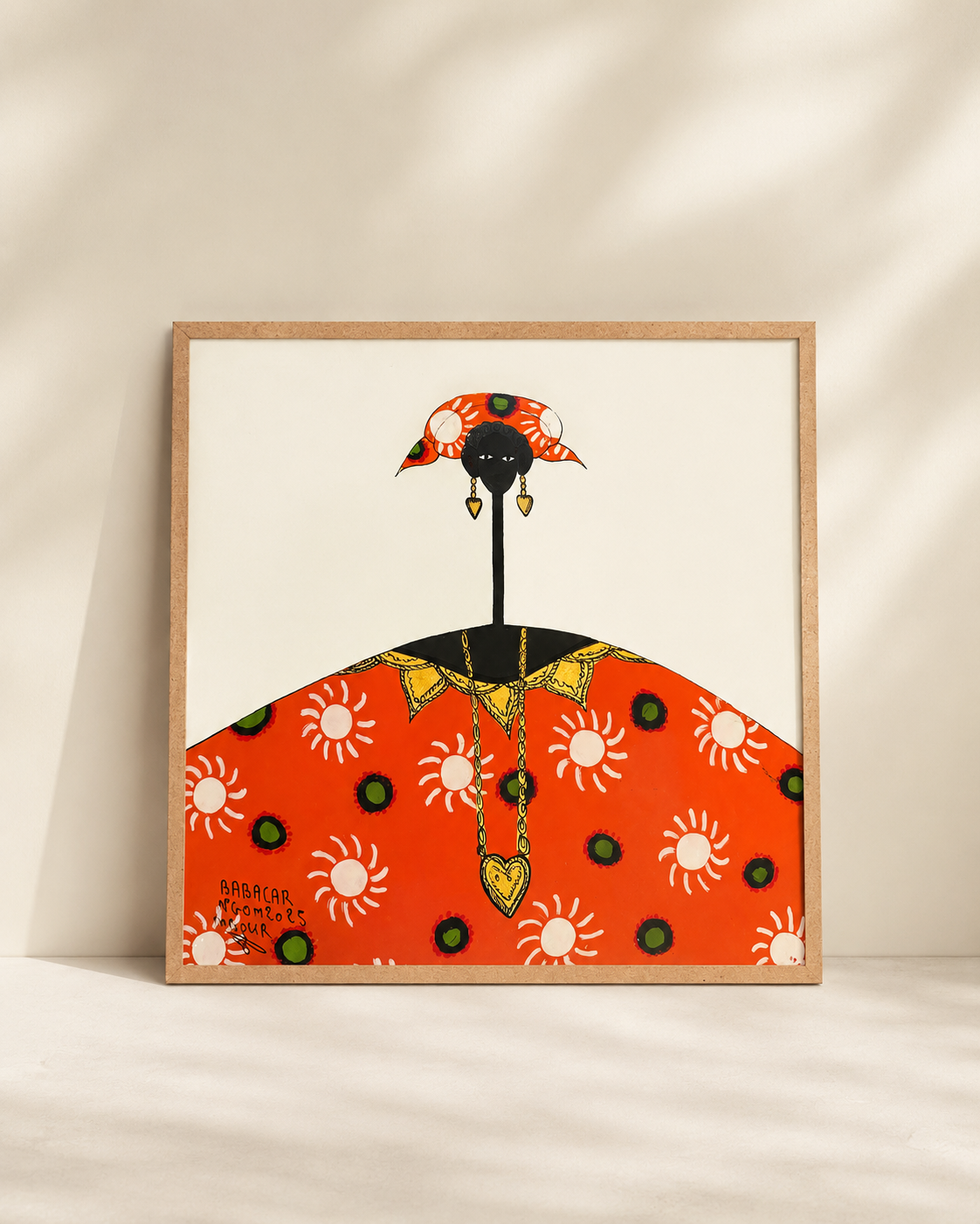 Sous verre reverse glass painting of the maid of honor, vivid and luminous — original by Babacar Ngom, Mopti Living
