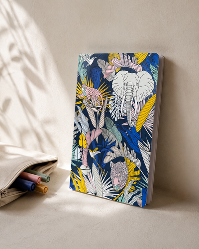 A5 doodle notebook with Animal kingdom illustrated cover – blank pages by Mopti Living
