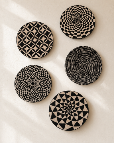 Mopti Living collection of ceramic wall platters, handmade in Uganda, 14 inch