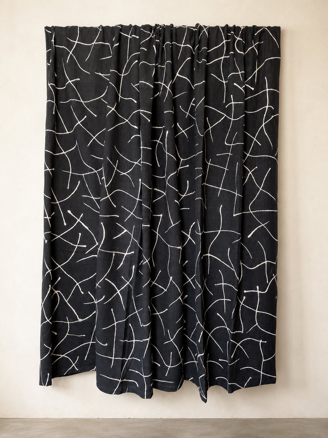 Authentic handwoven mudcloth, black strokes pattern, traditional Malian textile