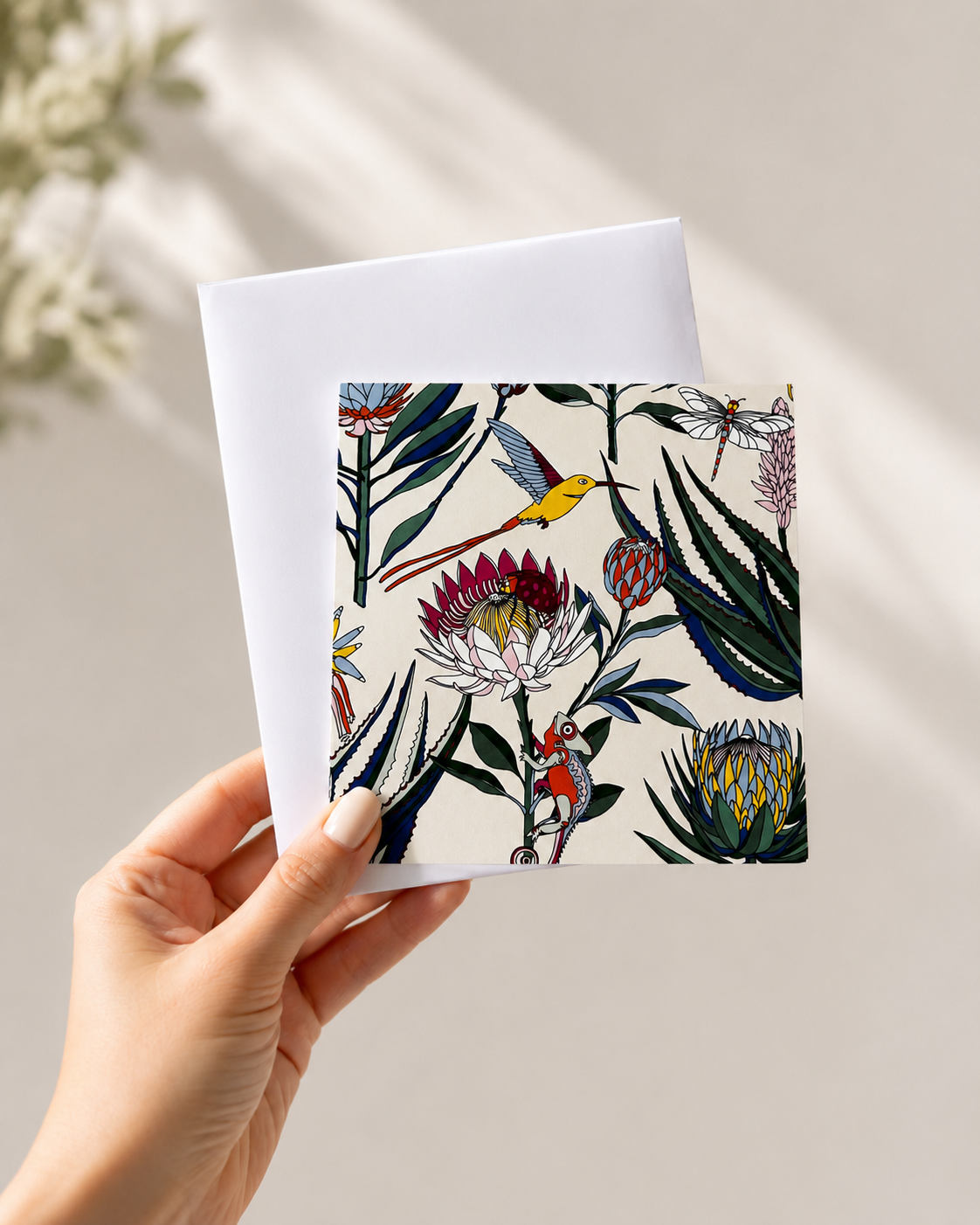 Blank note card – Botanical Bloom floral illustration, 15x15cm with white envelope | Mopti Living