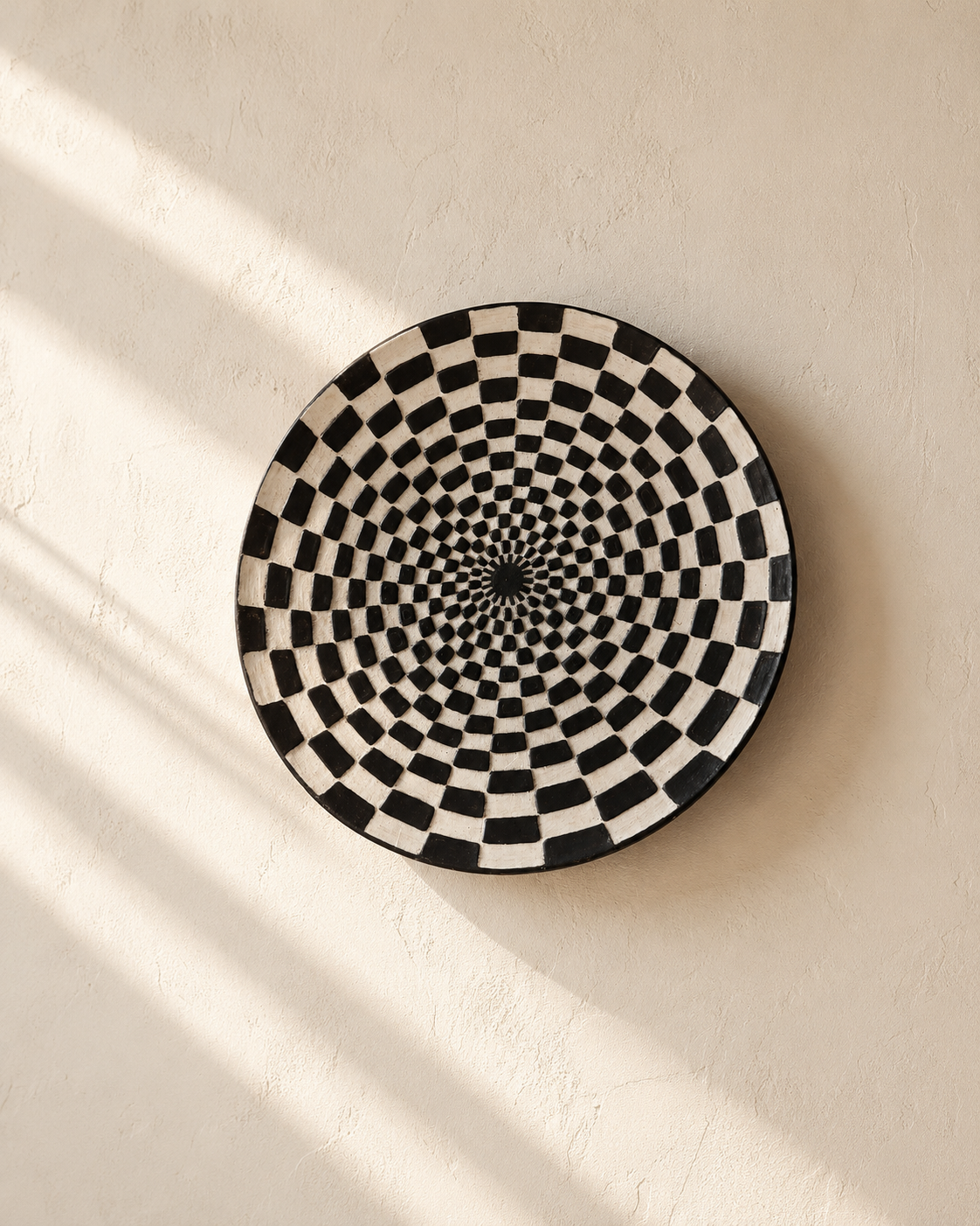 Mopti Living Checkerboard ceramic wall platter, handmade in Uganda, 14 inch
