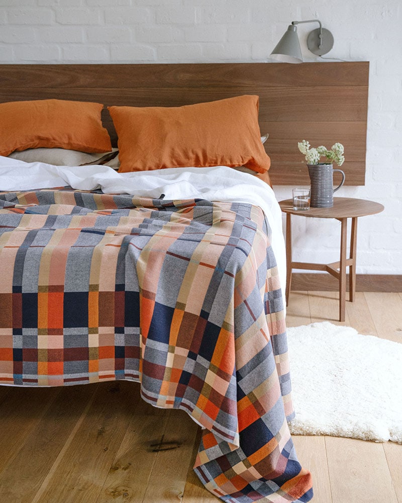 Double cloth cotton blanket in Karoo colourway, reversible weave — Mopti Living