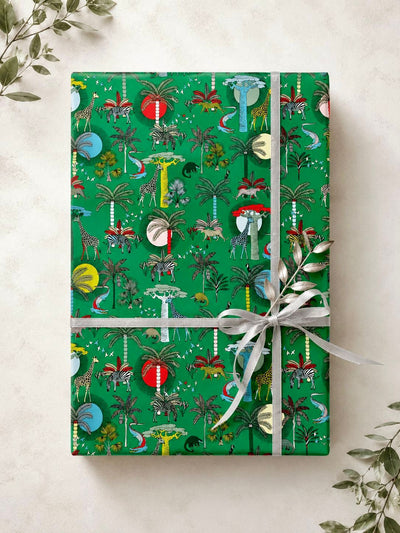 Designer wrapping paper in Gem green – bold illustrated pattern by Mopti Living