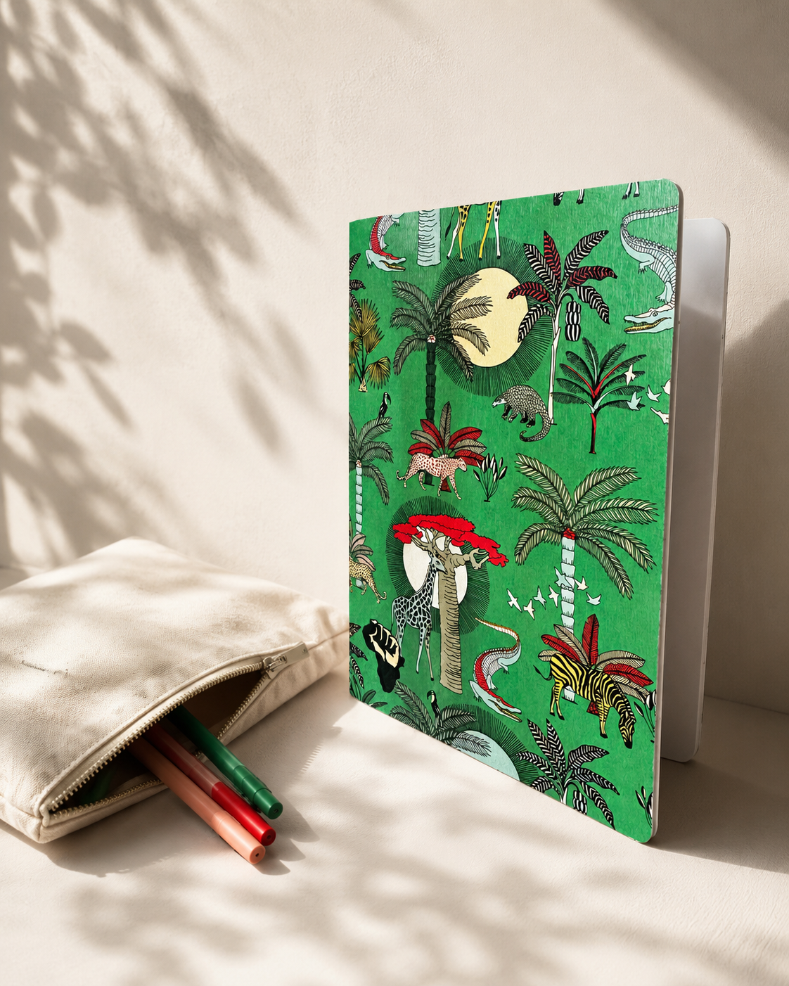 A5 doodle notebook with Gem green illustrated cover – blank pages by Mopti Living