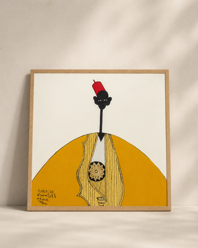 Sous verre reverse glass painting of a groom, bold outline and luminous finish — original by Babacar Ngom, Mopti Living