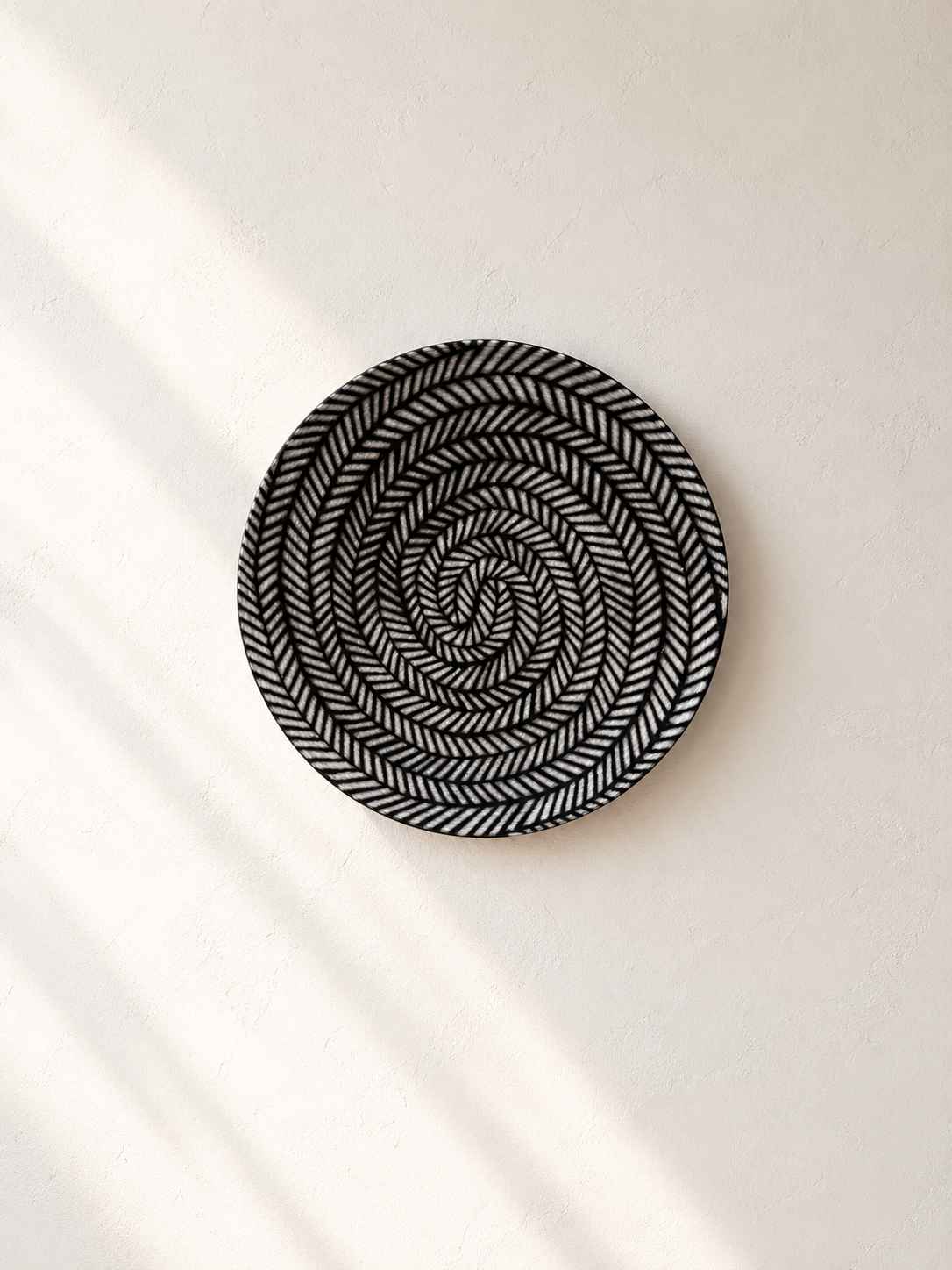 Mopti Living Herringbone ceramic wall platter, handmade in Uganda, 14 inch