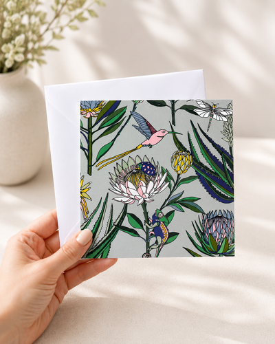 Blank note card – Botanical Bloom floral illustration, 15x15cm with white envelope | Mopti Living