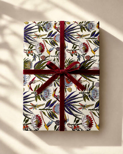 Designer wrapping paper – Protea on sand illustrated pattern by Mopti Living