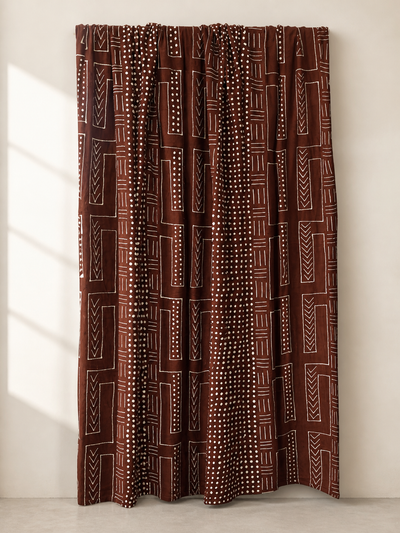 Authentic bogolanfini, brown polka design, handwoven at Le Ndomo, Ségou