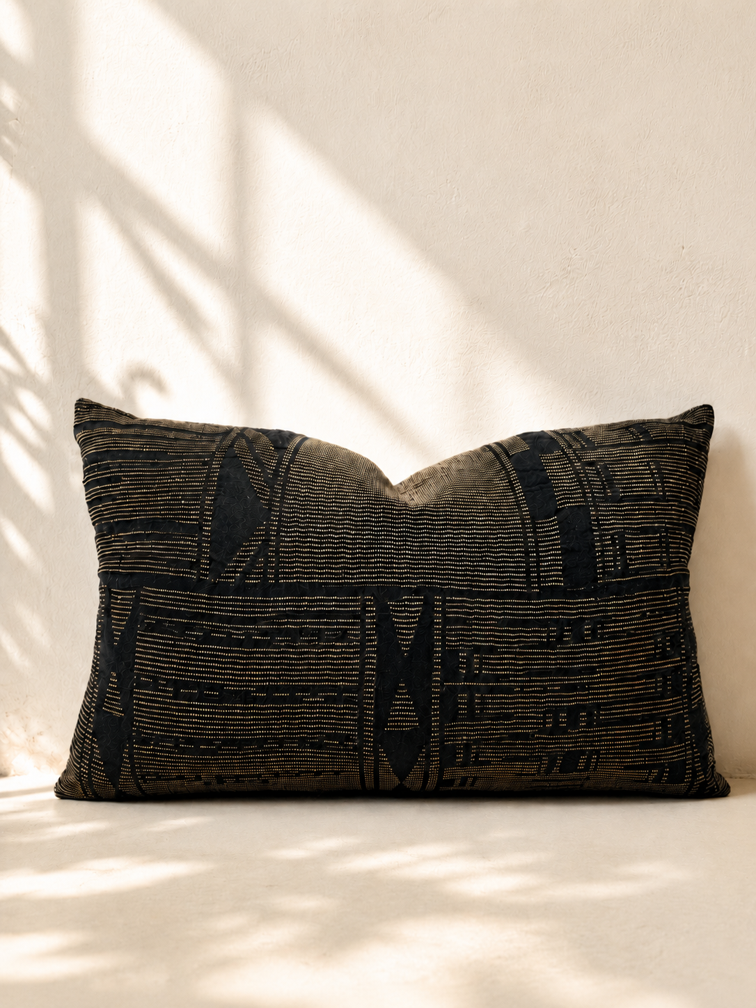 AJ cushion cover in Geometric Black – woven French linen and African cotton | Mopti Living