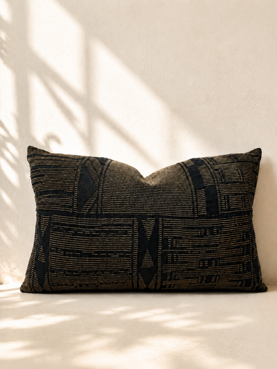 AJ cushion cover in Geometric Black – woven French linen and African cotton | Mopti Living
