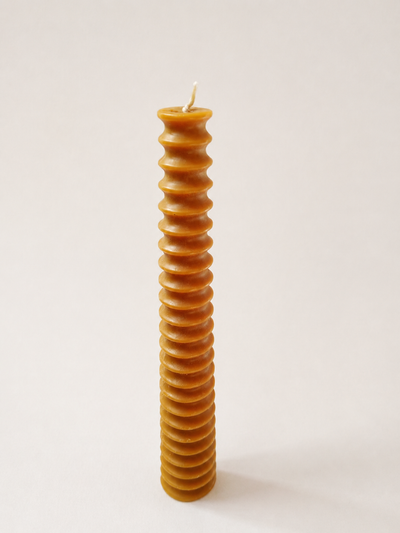 Oryx sculptural pillar candle in Ochre – tall ribbed form, hand-poured and unscented | Mopti Living