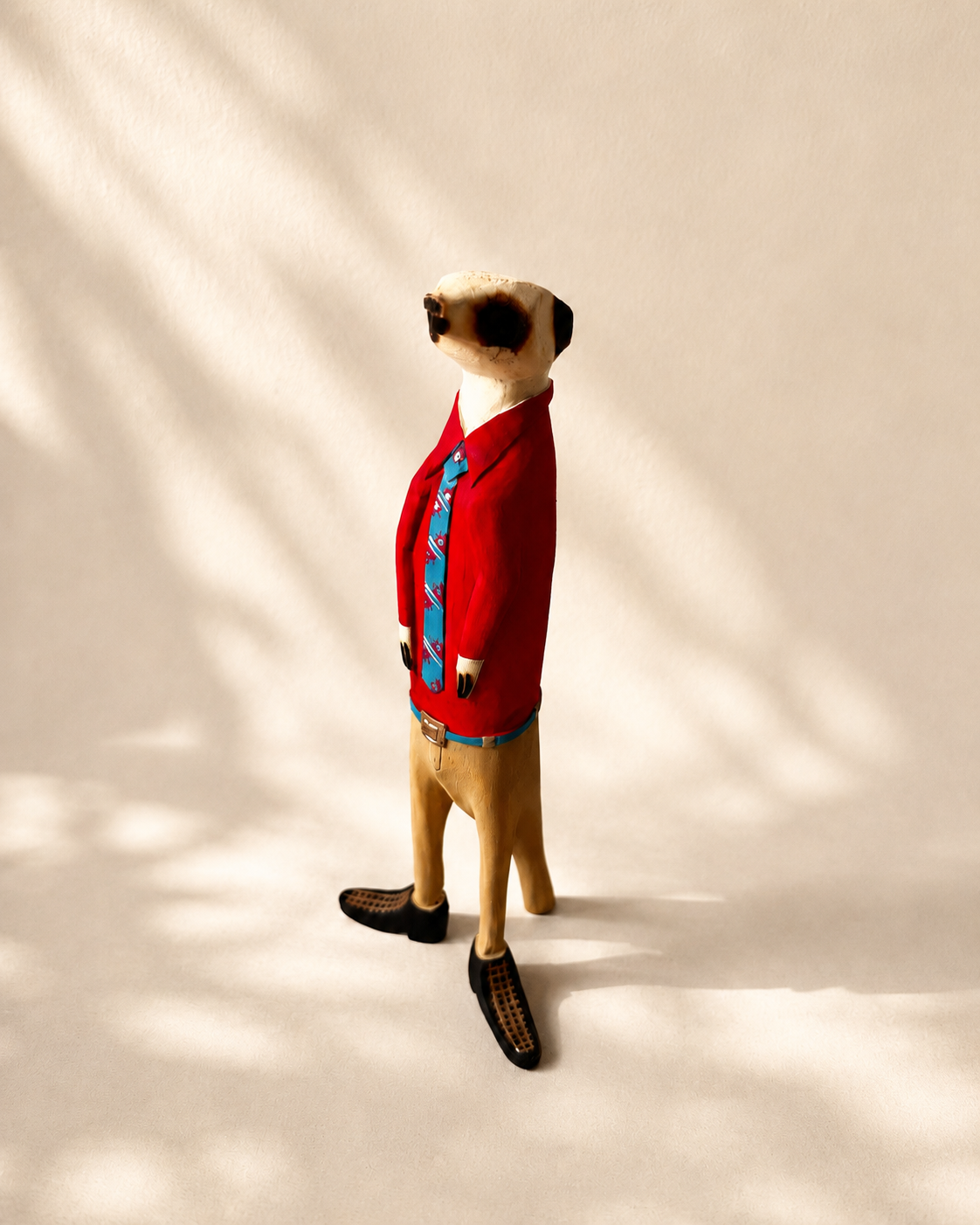 Hand-painted wooden meerkat figurine in red and natural tones — Mopti Living
