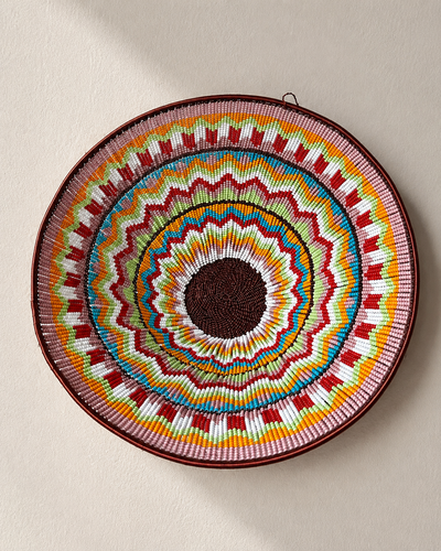 Hand-beaded bowl on copper wire frame with concentric zigzag bead pattern — Mopti Living