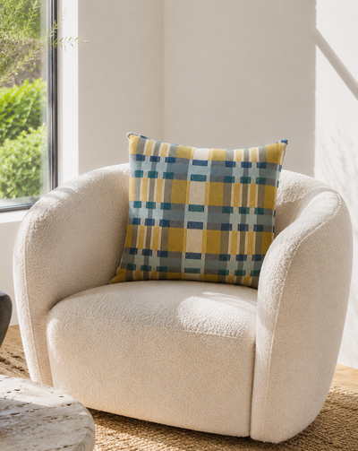 Skipping Block cushion cover in Leapfrog colourway, woven cotton — Mopti Living