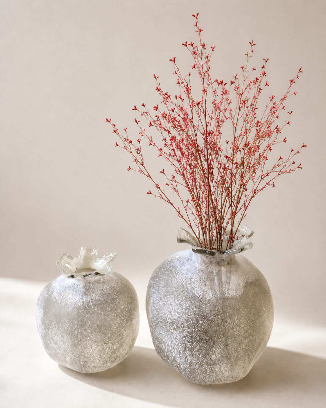 Mopti Living Pomegranate glass vase large, handmade textured glass, H17cm