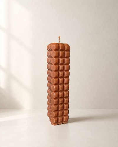 Wabi sculptural pillar candle in Apricot – raised geometric texture, handmade finish | Mopti Living