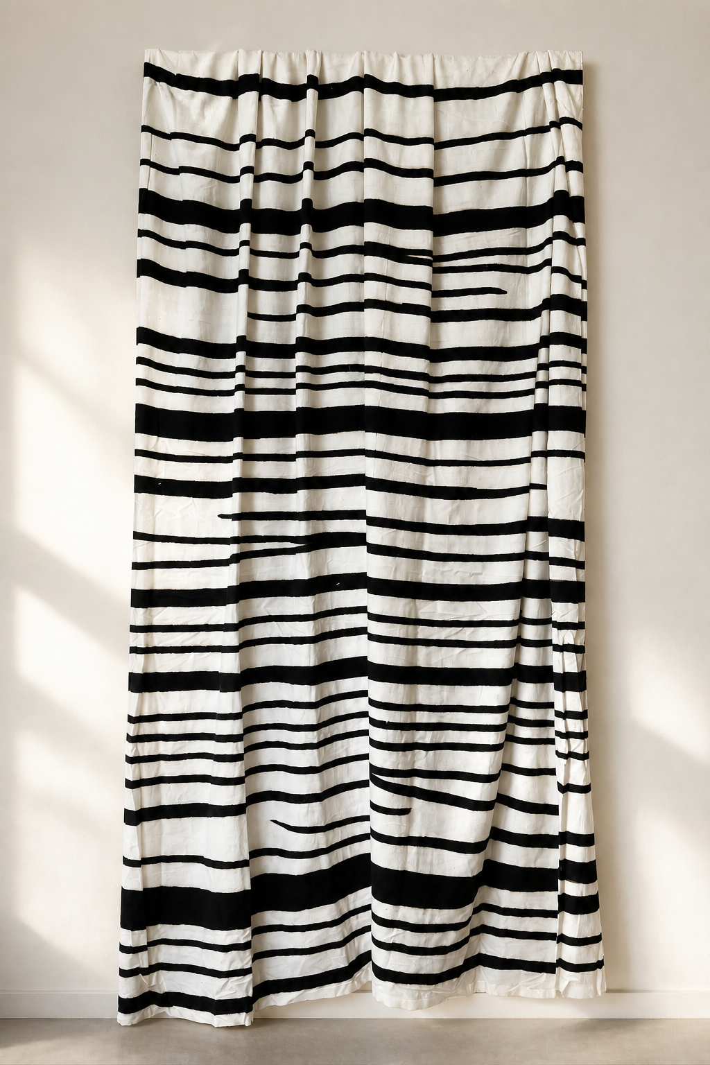 Handwoven bogolanfini, white lines mudcloth, authentic African textile, Ségou