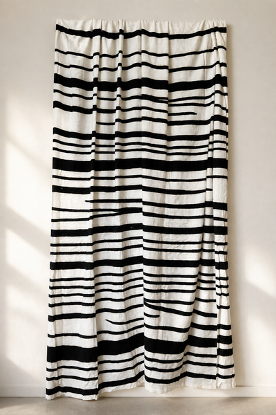 Handwoven bogolanfini, white lines mudcloth, authentic African textile, Ségou